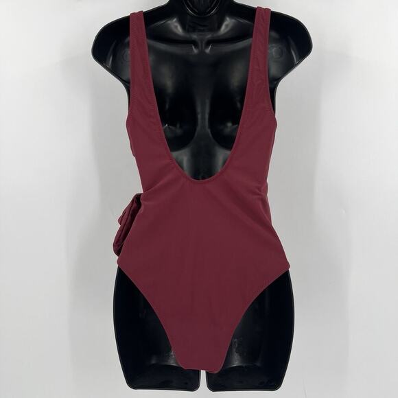 Cupshe Elegant Dance Solid One Piece Swimsuit Burgundy Red Side Tie Size Medium - Picture 6 of 10